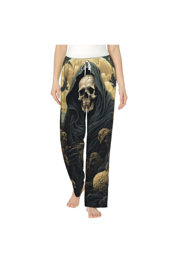 Pajama Pants Lounge Bottoms Soft Comfy Casual with Pockets, Grim Reaper Skeleton Skull Art