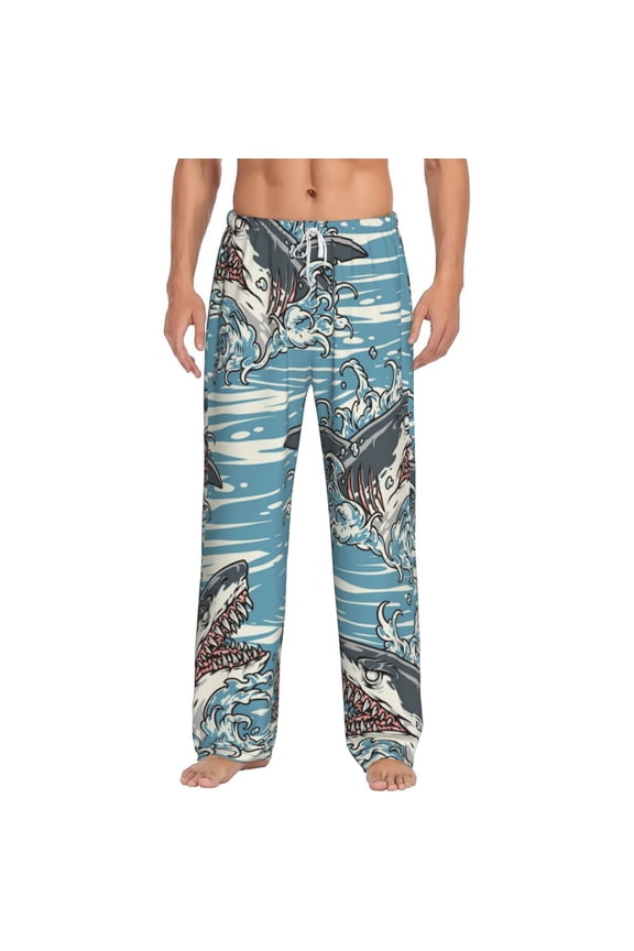 Pajama Pants Lounge Bottoms Soft Comfy Casual with Pockets, Sea Sharks Waves Vintage Shark