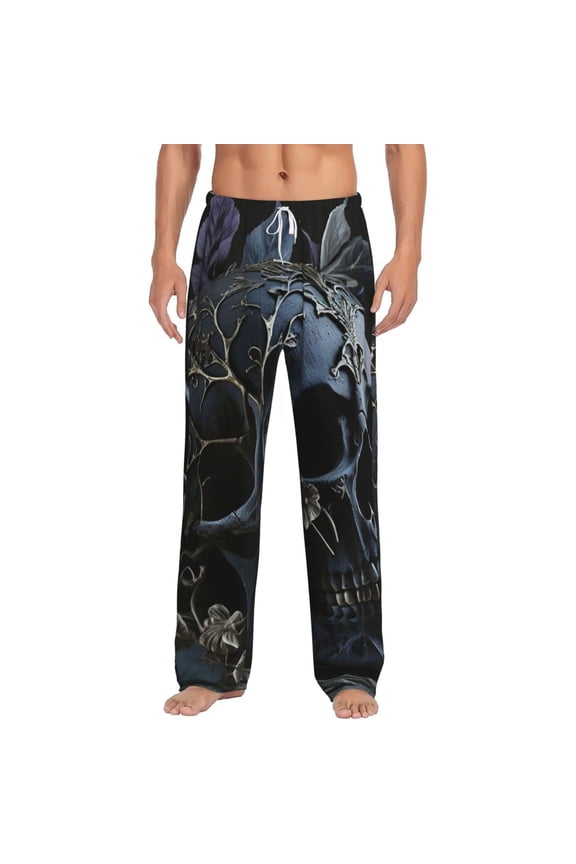 Pajama Pants Lounge Bottoms Soft Comfy Casual with Pockets, Skull Gothic Bones Witchy