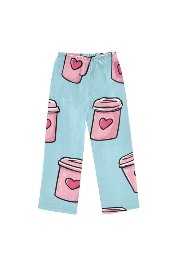 Pajama Pants Love-themed Milk Tea Long Pant Lounge Casual Elastic Waist Sleep Flannel Pants