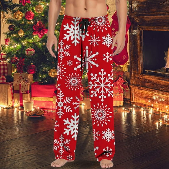 Pajama Pants Men Funny Christmas Printed Mid Waisted Casual Pants Pajamas with Drawstring and Palazzo Pants Lounge Bottoms Soft Sleepwear