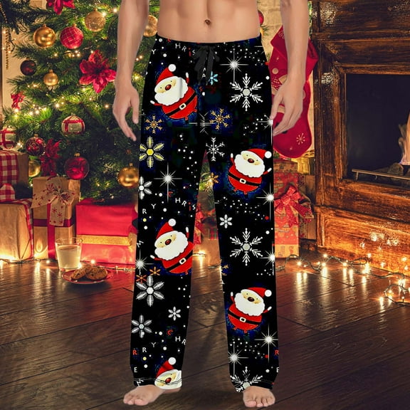 Pajama Pants Men Funny Christmas Printed Mid Waisted Loose Fit Casual Pants with Drawstring and Comfortable Lounge Bottoms Soft Sleepwear