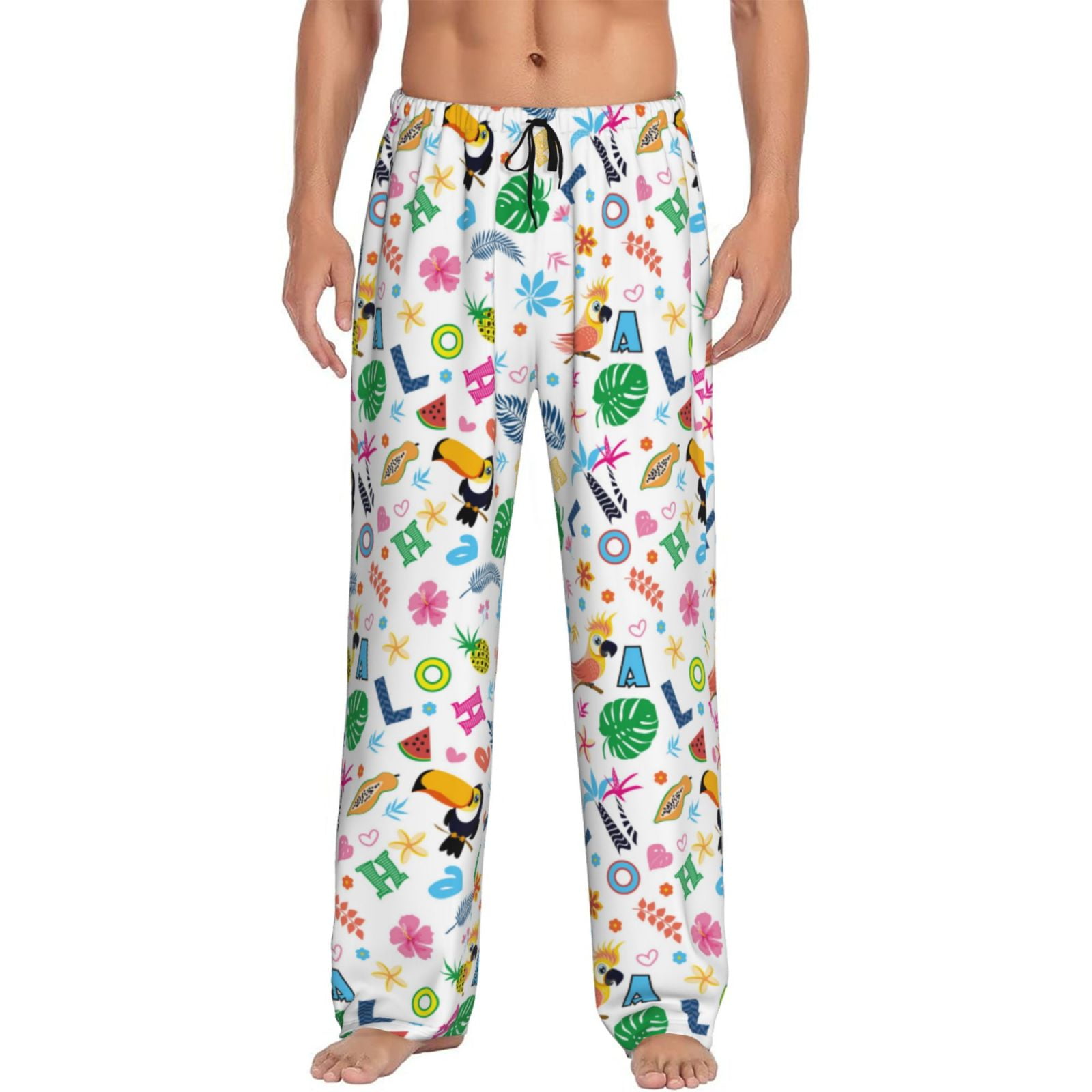 Pajama Pants Men Men's Pajama Bottoms, Funny Cute Parrot Flower