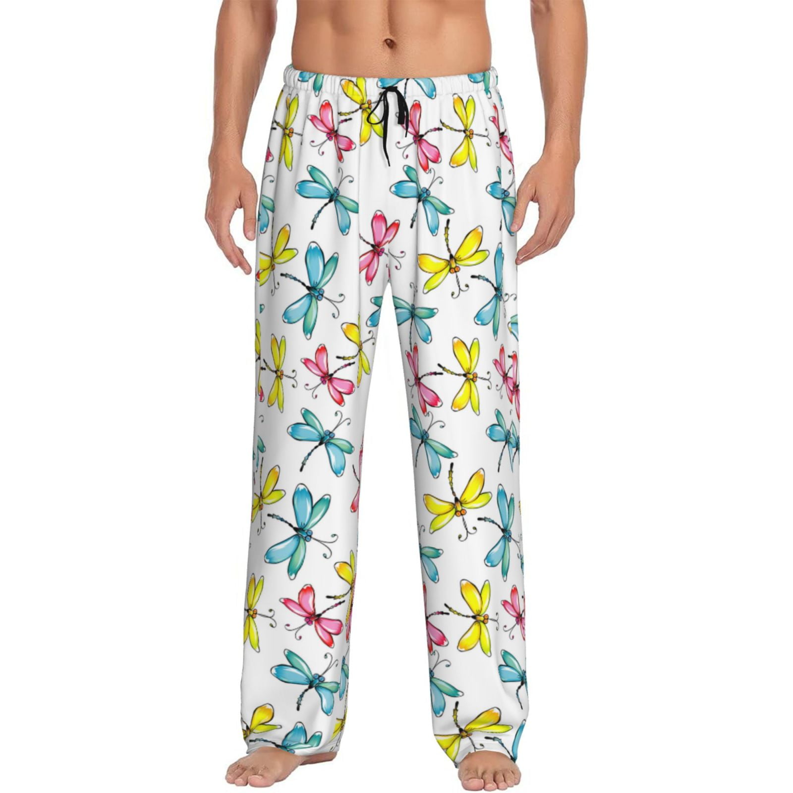 Pajama Pants Men Men's Pajama Bottoms, Yellow Blue Pink Dragonfly Pj