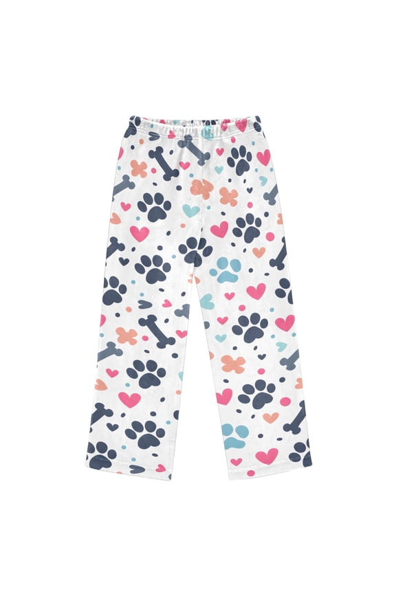 Pajama Pants Pet Paw Bone and Hearts Long Pant Lounge Casual Elastic Waist Sleep Flannel Pants