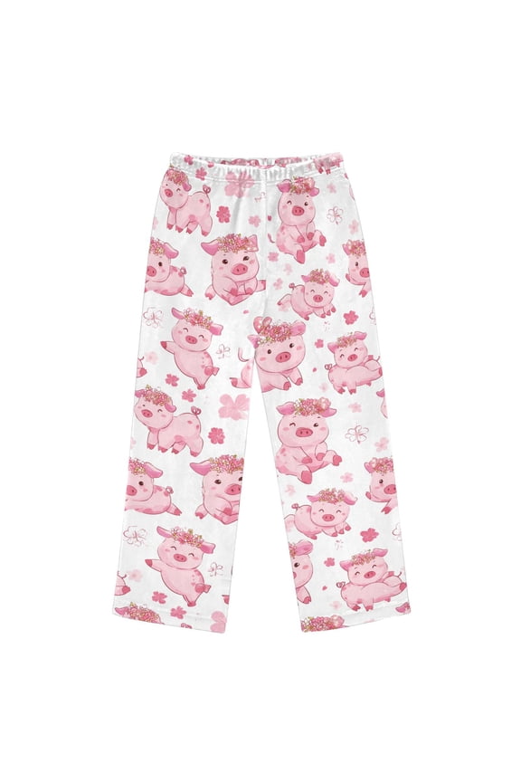 Pajama Pants Pink Pig Long Pant Lounge Casual Elastic Waist Sleep Flannel Pants