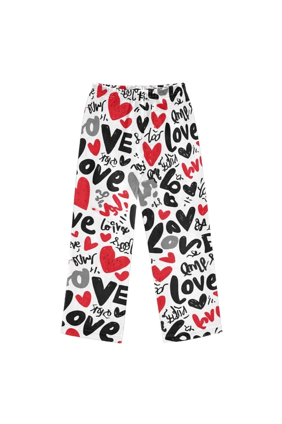 Pajama Pants Red and Black Love Long Pant Lounge Casual Elastic Waist Sleep Flannel Pants