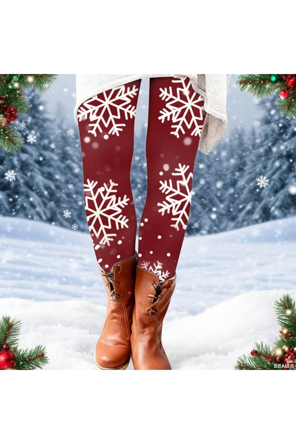 Pajama Pants Santa Print Elastic Waist Soft Comfy Pj Pants Ankle Length Day Leggings