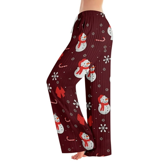 Pajama Pants, Sleepwear, Casual Drawstring Elastic Waist Pants, Comfortable Straight-leg Loose Pants with Christmas Print, Fashionable Home Bottoms for Adults, Deep Red, M