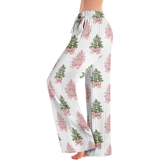 Pajama Pants, Sleepwear, Casual Drawstring Elastic Waist Pants, Comfortable Straight-leg Loose Pants with Christmas Print, Fashionable Home Bottoms for Adults, Pink, 2XL