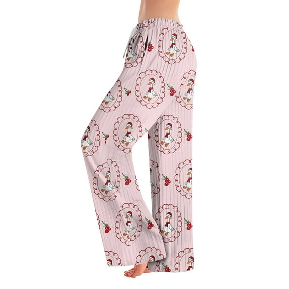 Pajama Pants, Sleepwear, Casual Drawstring Elastic Waist Pants, Comfortable Straight-leg Loose Pants with Christmas Print, Fashionable Home Bottoms for Adults, Pink, 2XL