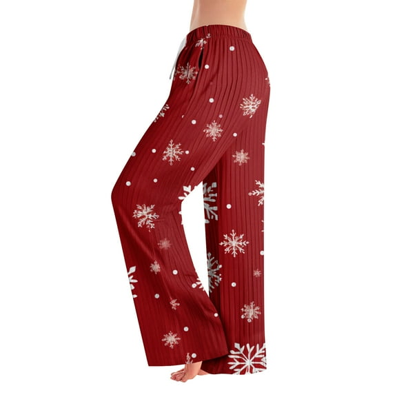 Pajama Pants, Sleepwear, Casual Drawstring Elastic Waist Pants, Comfortable Straight-leg Loose Pants with Christmas Print, Fashionable Home Bottoms for Adults, Vermilion, 2XL