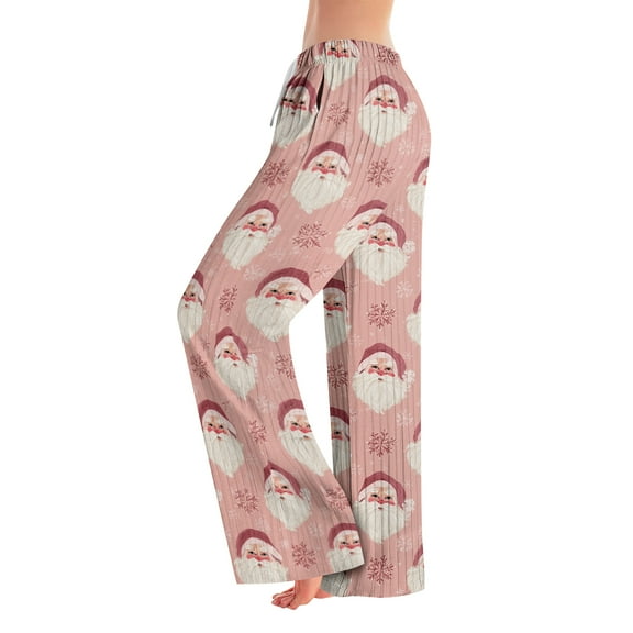 Pajama Pants, Sleepwear, Casual Drawstring Elastic Waist Pants, Comfortable Straight-leg Loose Pants with Christmas Print, Fashionable Home Bottoms for Adults, White, XL