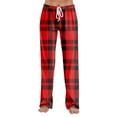 thumbnail image 1 of Pajama Pants Sleepwear Casual Drawstring Elastic Waist Pants Comfy Straight Yoga Loose Trousers with Plaid Print for Relaxed and Comfortable Home Wear,Wine,2XL, 1 of 7