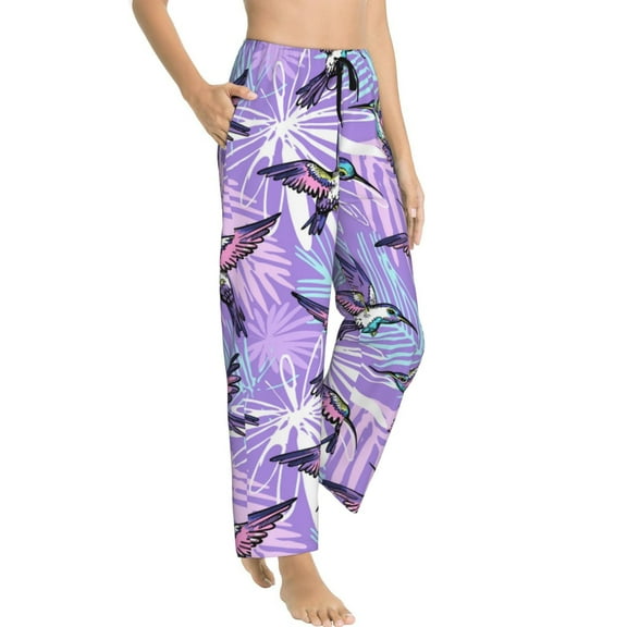 Pajama Pants Women - Abstract Hummingbird Purple Soft Breathable Sleep & Lounge Pants for Women, Comfy Casual Pj Pants Bottoms with Pockets