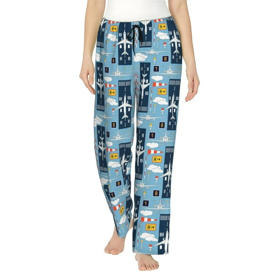 Pajama Pants Women, Airplanes and Aviation Signs Sweatpants Soft Sleep Lounge Pants, Casual PJ Bottoms Pants with Pockets