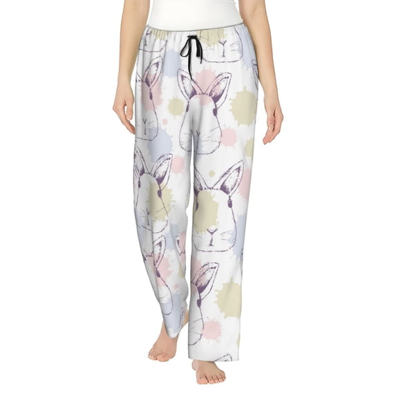 Pajama Pants Women, Artistic Cute Rabbit Head Sweatpants Soft Sleep Lounge Pants, Casual PJ Bottoms Pants with Pockets