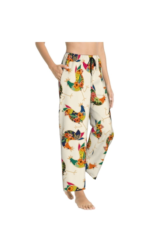 Pajama Pants Women - Artsy Painted Chicken Soft Breathable Sleep & Lounge Pants for Women, Comfy Casual Pj Pants Bottoms with Pockets