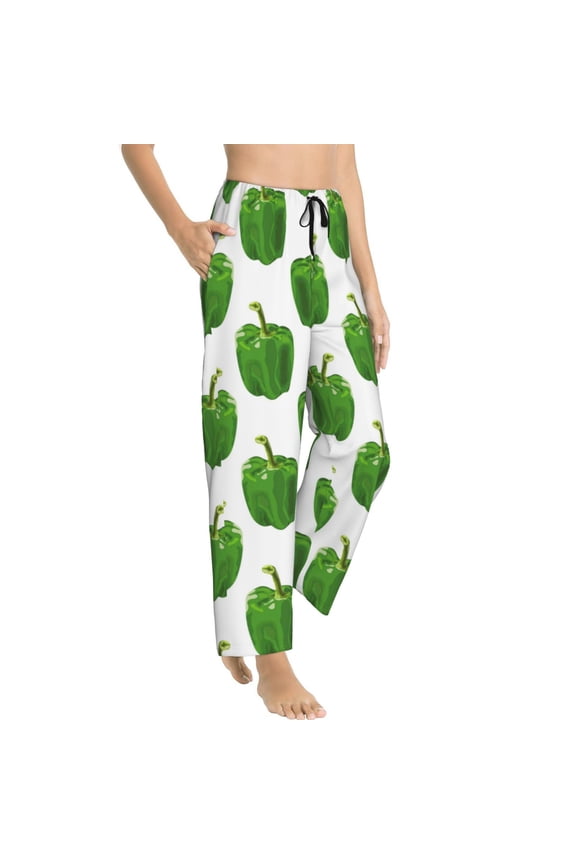 Pajama Pants Women - Bell Pepper Pattern cute Soft Breathable Sleep & Lounge Pants for Women, Comfy Casual Pj Pants Bottoms with Pockets