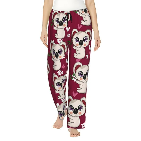 Pajama Pants Women, Big Eyes Koala Burgundy Sweatpants Soft Sleep Lounge Pants, Casual PJ Bottoms Pants with Pockets