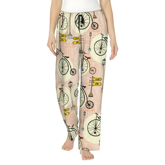 Pajama Pants Women, Bike Pattern Abstract Sweatpants Soft Sleep Lounge Pants, Casual PJ Bottoms Pants with Pockets