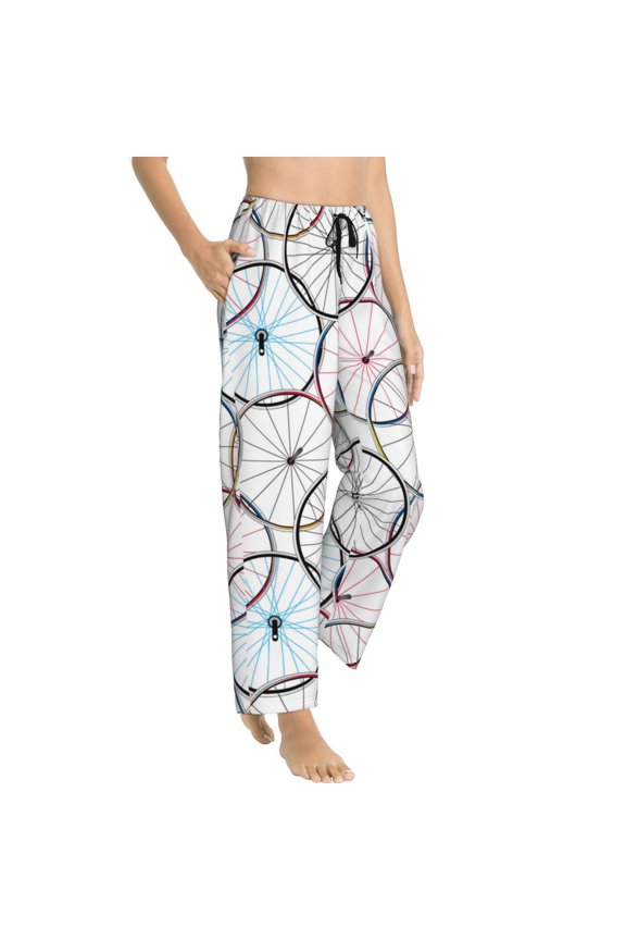 Pajama Pants Women - Bike wheel Pattern red Soft Breathable Sleep & Lounge Pants for Women, Comfy Casual Pj Pants Bottoms with Pockets