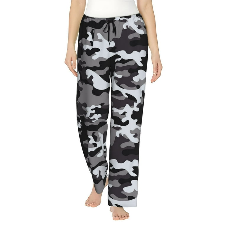 Pajama Pants Women, Black Grey White Camouflage Lounge PJ Yoga