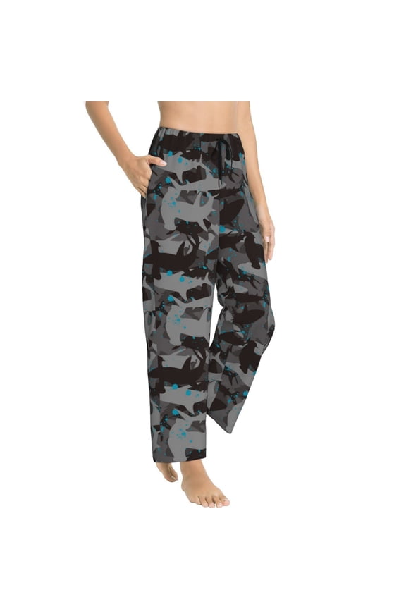 Pajama Pants Women - Black camouflage hammerhead shark Soft Breathable Sleep & Lounge Pants for Women, Comfy Casual Pj Pants Bottoms with Pockets