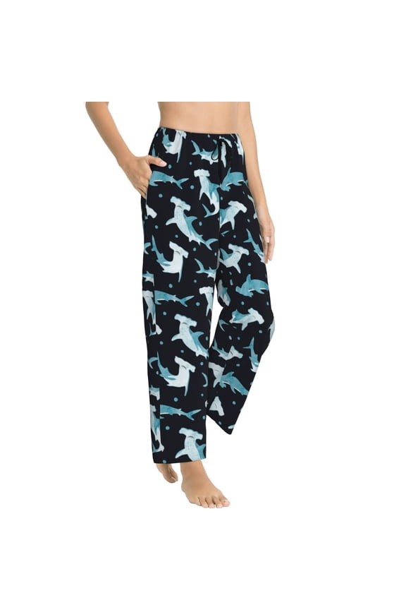Pajama Pants Women - Blue dot hammerhead shark Soft Breathable Sleep & Lounge Pants for Women, Comfy Casual Pj Pants Bottoms with Pockets