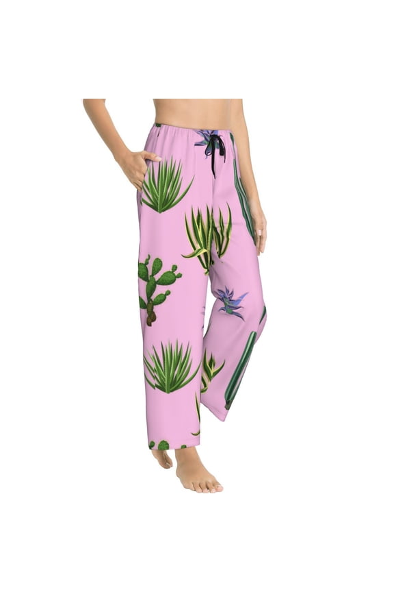 Pajama Pants Women - Cactus aloe vera Soft Breathable Sleep & Lounge Pants for Women, Comfy Casual Pj Pants Bottoms with Pockets