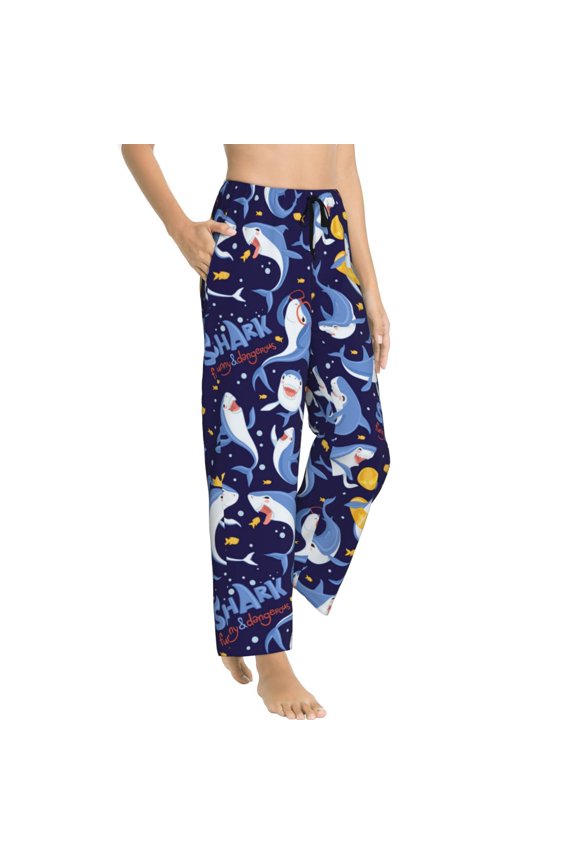Pajama Pants Women - Cartoon Funny Shark Blue_A Soft Breathable Sleep & Lounge Pants for Women, Comfy Casual Pj Pants Bottoms with Pockets
