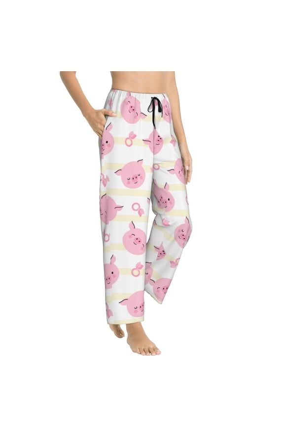 Pajama Pants Women - Cartoon Striped Pink Pig Cute Soft Breathable Sleep & Lounge Pants for Women, Comfy Casual Pj Pants Bottoms with Pockets
