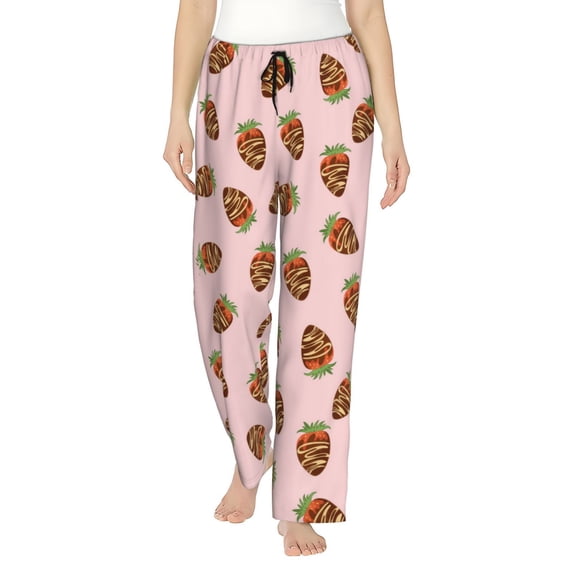 Pajama Pants Women, Chocolate Cream Strawberry Print Sweatpants Soft Sleep Lounge Pants, Casual PJ Bottoms Pants with Pockets