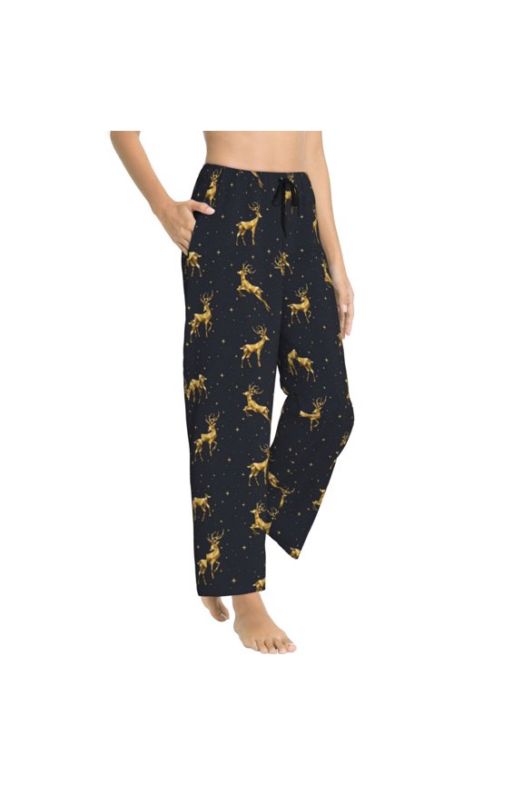 Pajama Pants Women - Christmas Deers Soft Breathable Sleep & Lounge Pants for Women, Comfy Casual Pj Pants Bottoms with Pockets