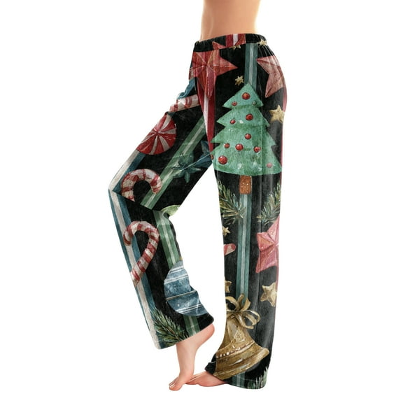 MLQIDK Pajama Pants Women Christmas Funny Pants Comfy Couple Pajamas Santa Xmas Tree Snowflake Christmas Cute Pajamas Wide Leg Soft Drawstring Sleepwear
