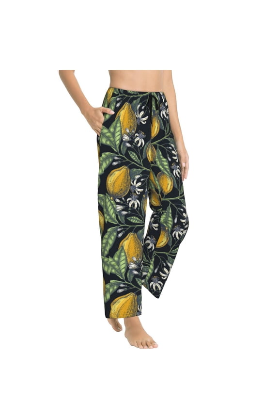 Pajama Pants Women - Citrus Fruits Elegant Lemons Soft Breathable Sleep & Lounge Pants for Women, Comfy Casual Pj Pants Bottoms with Pockets