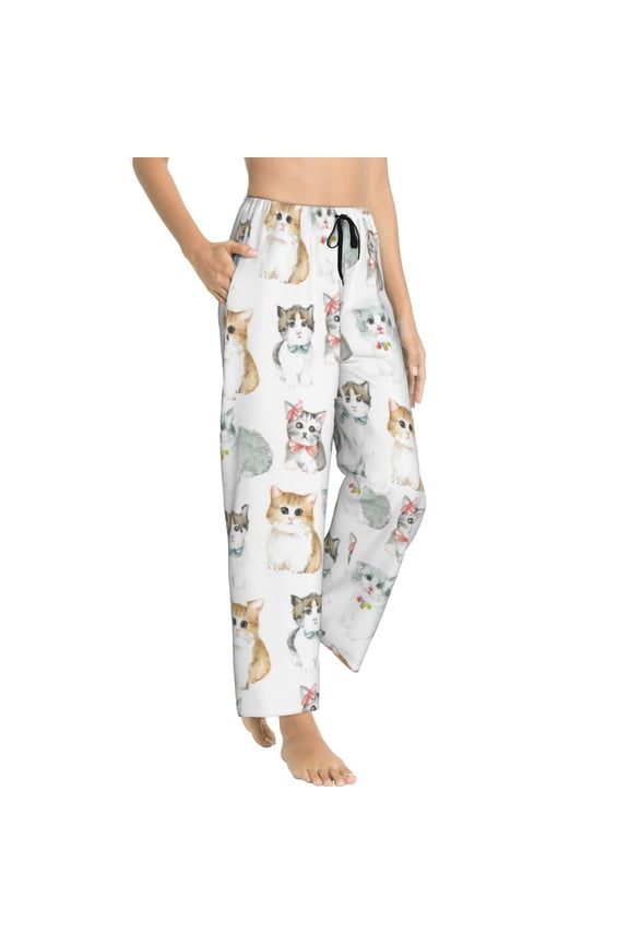 Pajama Pants Women - Classic Painted Cute Cartoon Cat Soft Breathable Sleep & Lounge Pants for Women, Comfy Casual Pj Pants Bottoms with Pockets