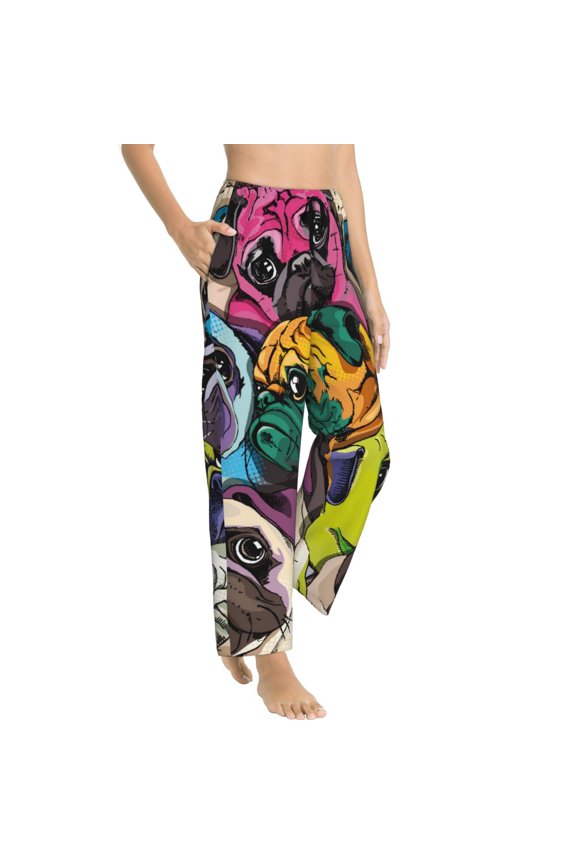 Pajama Pants Women - Colorful Pug Soft Breathable Sleep & Lounge Pants for Women, Comfy Casual Pj Pants Bottoms with Pockets