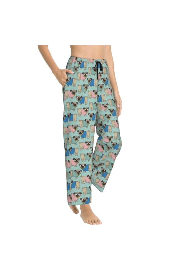 Pajama Pants Women - Colorful Pugs Soft Breathable Sleep & Lounge Pants for Women, Comfy Casual Pj Pants Bottoms with Pockets