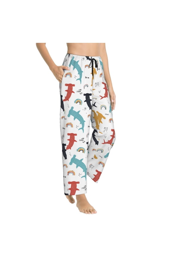 Pajama Pants Women - Colorful Rainbow Hammerhead Shark Soft Breathable Sleep & Lounge Pants for Women, Comfy Casual Pj Pants Bottoms with Pockets