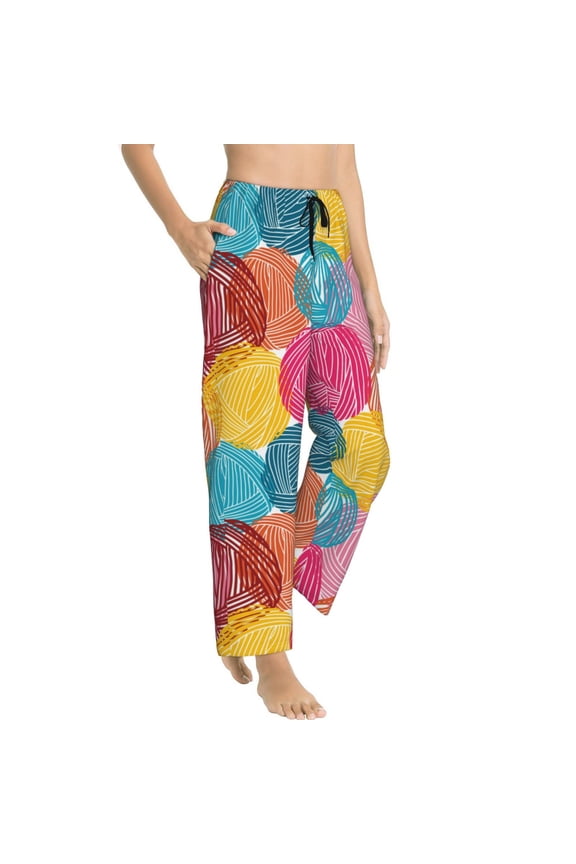 Pajama Pants Women - Colorful Wool Balls Soft Breathable Sleep & Lounge Pants for Women, Comfy Casual Pj Pants Bottoms with Pockets