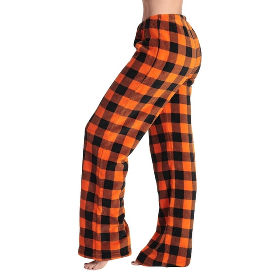 Pajama Pants Women Comfy Fuzzy Plaid Flannel Pajamas Wide Leg Pj Pants Cute Wide Leg Trousers Sleep Bell Bottoms Ginger 2XL