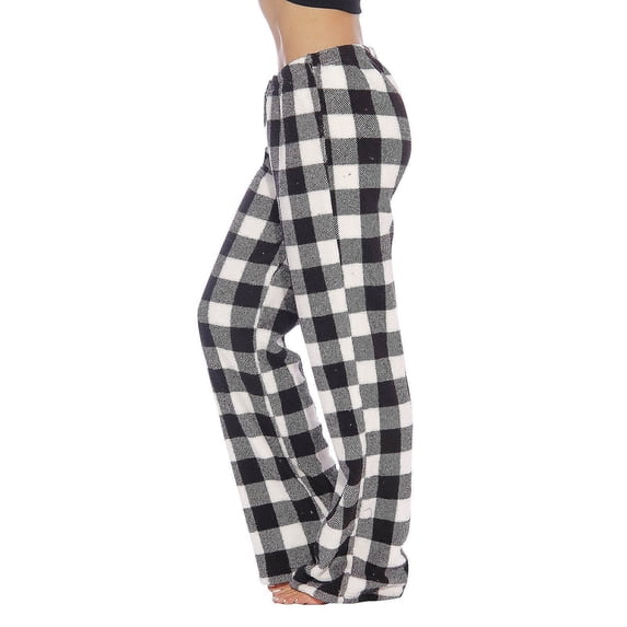 Pajama Pants Women Comfy Fuzzy Plaid Flannel Pajamas Wide Leg Pj Pants Cute Wide Leg Trousers Sleep Bell Bottoms Gray XL