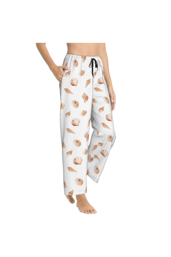 Pajama Pants Women - Conch Shells Print No.9027 Soft Breathable Sleep & Lounge Pants for Women, Comfy Casual Pj Pants Bottoms with Pockets