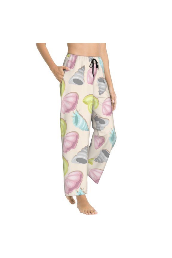 Pajama Pants Women - Conch Shells Print No.9038 Soft Breathable Sleep & Lounge Pants for Women, Comfy Casual Pj Pants Bottoms with Pockets