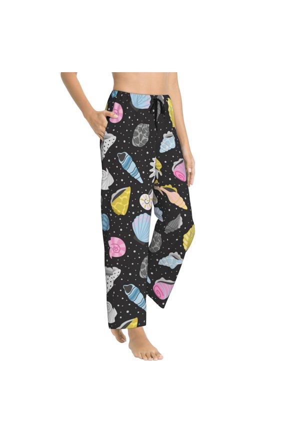 Pajama Pants Women - Conch Shells Print No.9047 Soft Breathable Sleep & Lounge Pants for Women, Comfy Casual Pj Pants Bottoms with Pockets
