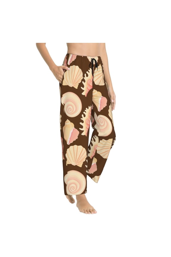 Pajama Pants Women - Conch Shells Print No.9052 Soft Breathable Sleep & Lounge Pants for Women, Comfy Casual Pj Pants Bottoms with Pockets