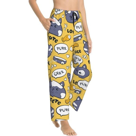Pajama Pants Women - Cute Cat Face Collar Fish Soft Breathable Sleep & Lounge Pants for Women, Comfy Casual Pj Pants Bottoms with Pockets