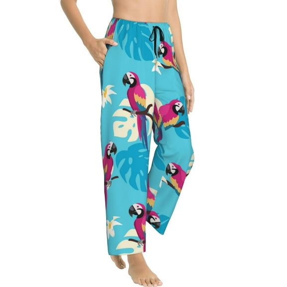 Pajama Pants Women - Cute Colorful Macaw Monstera Soft Breathable Sleep & Lounge Pants for Women, Comfy Casual Pj Pants Bottoms with Pockets