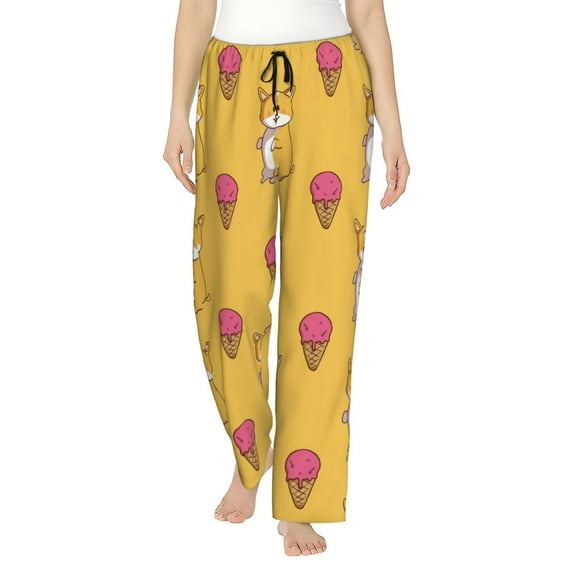 Pajama Pants Women - Cute Dog Ice Cream Wide Leg Lounge Pants Women PJ Pants Casual Comfy Sleepwear with Pocket